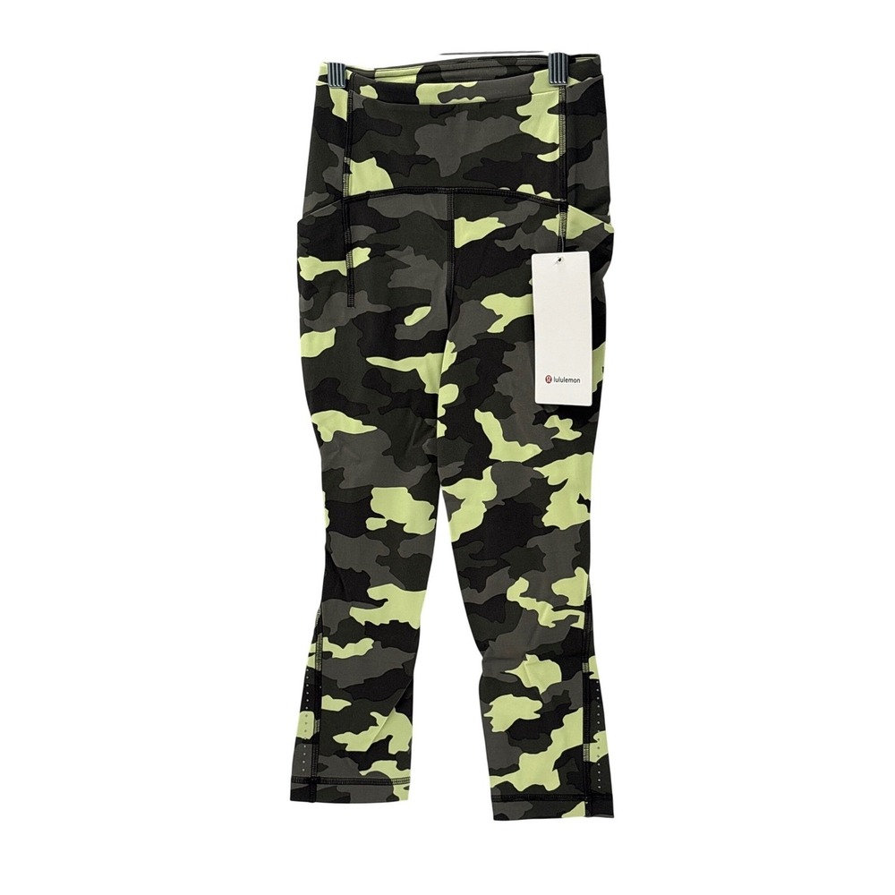 New Lululemon Leggings Cropped Swift Speed High Rise Camo Women Size 2 Green